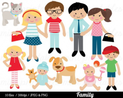 Family Clipart, Family Clip Art, mom mum dad cat dog baby boy girl ...