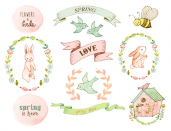 Floral clipart, baby clipart, bunny clipart, spring clipart, mason ...