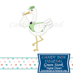 Green Stork Baby Clipart Gender Neutral Clip Art Commercial