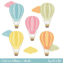Hot Air Balloon Clip Art, for Wedding invitations, Clouds, Baby ...