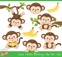 Cute Little Monkey Clipart Set