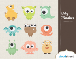 BUY 2 GET 1 FREE Cute Baby Monsters Clipart for Personal and ...
