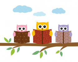 Owls reading books on a tree branch print / poster by JJArtWorld ...