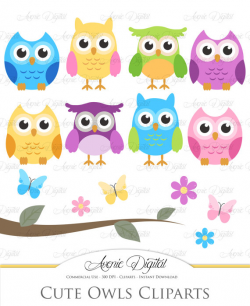 Cute Owl Clipart. Scrapbooking printables, Baby owls clip art set ...