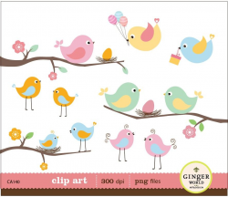 Spring birds eggs nest clipart digital file illustration for ...