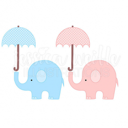 Baby Elephant with Umbrella Cute Digital Clipart Elephant