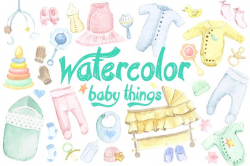 Watercolor Baby Things Set ~ Illustrations ~ Creative Market