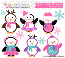 INSTANT DOWNLOAD girly winter penguin clipart holiday