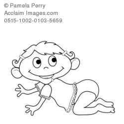 Clip Art Illustration of a Black and White Coloring Page of a Baby Girl