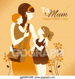 Vector Art - Beautiful mother silhouette with her children ...