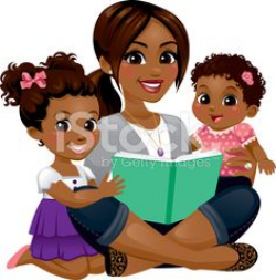 A Mom/babysitter/nanny reading with two children. | Vector art ...