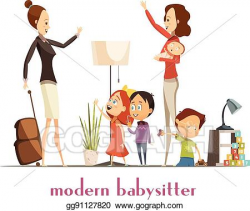 Clip Art Vector - Modern babysitter nanny service cartoon ...