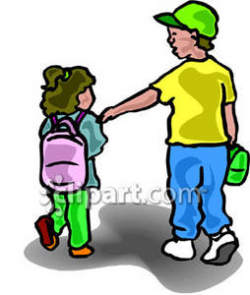 Boy Walking His Little Sister To School Royalty Free Clipart Picture