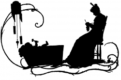 Victorian silhouette of a lady crocheting while babysitting ...