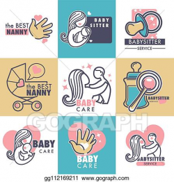 Vector Clipart - Nanny service isolated emblems baby care ...