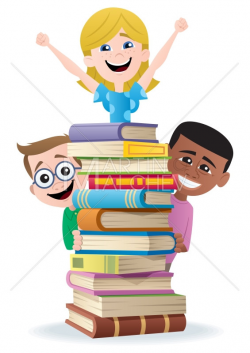 Books and Kids - Vector Cartoon Clipart Illustration. book, child ...