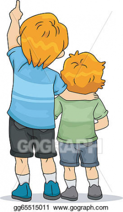 EPS Vector - Back view of boy siblings looking up. Stock Clipart ...