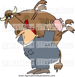 Agriculture Clipart of a White Male Farmer Worker Carrying a Big Cow ...
