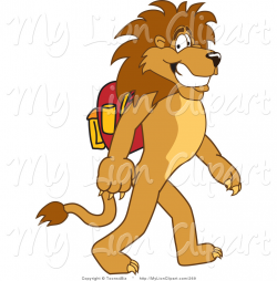 Clipart of a Smiling Lion Character Mascot Walking to School by ...