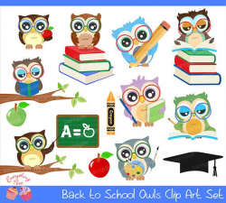 Back to School Owls Clipart Set | Owl, School and Etsy