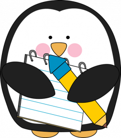 Penguin with a Notepad and Pencil Clip Art - Penguin with a Notepad ...