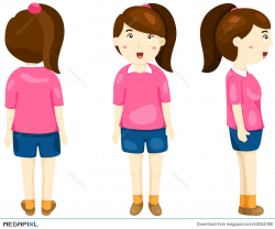 Cute Girl Posing Back, Front And Side View Illustration 43254386 ...