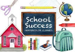 Back to School Watercolor Clip Art - School Clipart - Watercolor Clipart -  Digital Clipart