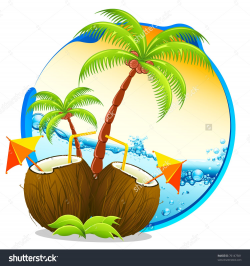 illustration of coconut cocktail with palm tree on tropical ...