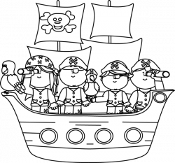 Black and White Pirates on a Pirate Ship Clip Art - Black and White ...