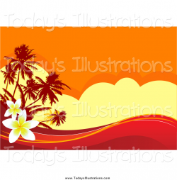 Clipart of a Tropical Sunset Background with Waves and Plumeria ...
