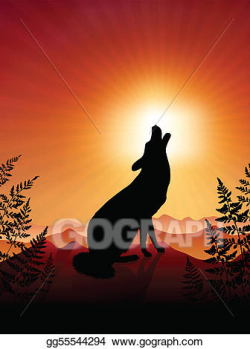 Vector Art - Wolf howling on sunset background. Clipart Drawing ...