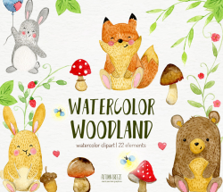 watercolor animals clipart, forest animals, woodland animals, Forest ...