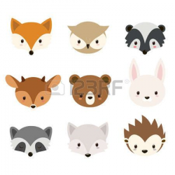 woodlands: Cute woodland animals collection. Animals heads isolated ...