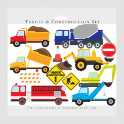 Trucks clipart - construction clip art, backhoe, excavator, fire engine,  fire truck, vehicles, dump truck, transportation, for boys
