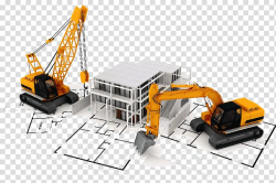 Excavator and crane illustration, Architectural engineering ...
