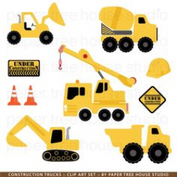 Construction trucks clipart sale, yellow black - Digital clipart ...