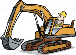 Great illustration of a cartoon guy operating an excavator ...
