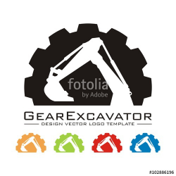 Excavator Design Logo Vector, Circle Gear Excavator Design Vector ...