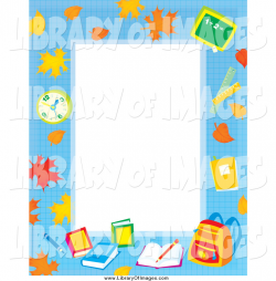 Clip Art of an Educational Border with Leaves, a Clock, Books and ...