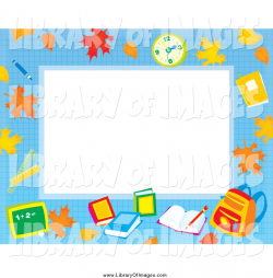 Clip Art of an Educational Border with Leaves, a Clock, Books and ...