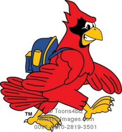 Clipart Cartoon Cardinal Wearing a Backpack
