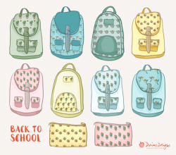 Pastel cactus backpack clipart commercial use, book sack bag school ...