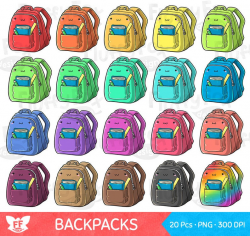 Kawaii Backpack Clipart, Cute Bag Clip Art, Education Back to School  Supplies Kids Stationery Rainbow Colorful PNG Graphic Digital Download