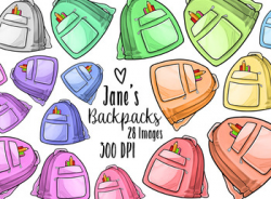 Kawaii Backpacks Clipart by Digitalartsi | Teachers Pay Teachers