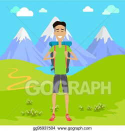 Vector Art - Young tourist with backpack. Clipart Drawing gg95937504 ...