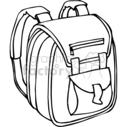 Black and white outline of a backpack with padded straps clipart.  Royalty-free clipart # 382589