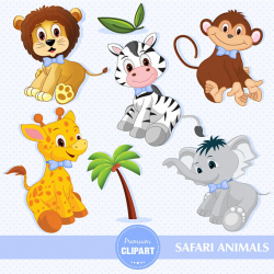 Baby boy safari animals digital clipart nursery clipart baby
