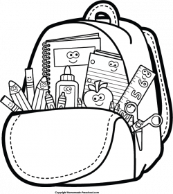 Backpack and supplies clipart | Spalvinimo paveikslėliai | Pinterest ...