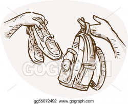 Clip Art - Hands barter trading or swapping shoes and backpack or ...