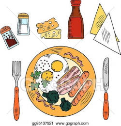 Vector Art - Traditional breakfast with eggs, bacon, sausages ...